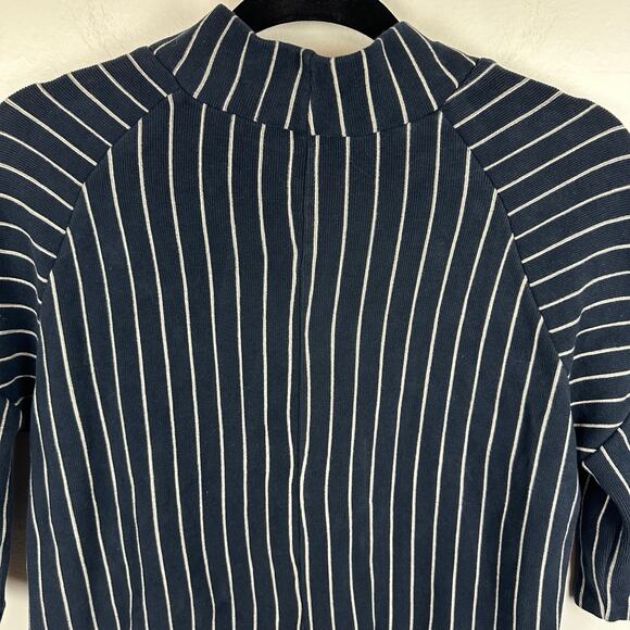 Zara W&B Collection Womens Half Sleeve Mock Neck Navy/White Striped Shirt Small - Picture 6 of 10